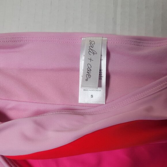 Salt + Cove Pink & Red Colorblock High-Waisted Bikini Bottoms S - Picture 2 of 5
